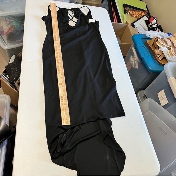 David Meister Vintage Asymmetrical Black Dress Halter Keyhole Tie 10 E - Picture 8 of 8